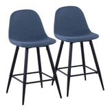Pebble Mid-Century Modern Counter Stool in Black Metal and Blue Fabric by LumiSource - Set of 2