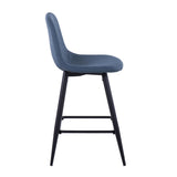 Pebble Mid-Century Modern Counter Stool in Black Metal and Blue Fabric by LumiSource - Set of 2