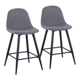 Pebble Mid-Century Modern Counter Stool in Black Metal and Charcoal Fabric by LumiSource - Set of 2