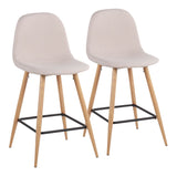 Pebble Mid-Century Modern Counter Stool in Natural Metal and Beige Fabric by LumiSource - Set of 2