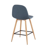 Pebble Mid-Century Modern Counter Stool in Natural Metal and Blue Fabric by LumiSource - Set of 2