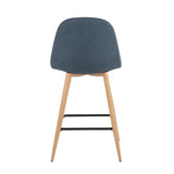 Pebble Mid-Century Modern Counter Stool in Natural Metal and Blue Fabric by LumiSource - Set of 2