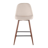 Pebble Mid-Century Modern Counter Stool in Walnut Metal and Beige Fabric by LumiSource - Set of 2