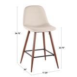 Pebble Mid-Century Modern Counter Stool in Walnut Metal and Beige Fabric by LumiSource - Set of 2
