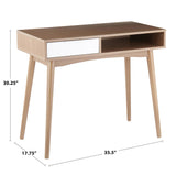 Pebble Contemporary Desk in Natural Wood with White Wood Drawer by LumiSource