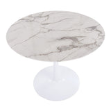 Pebble Modern Table with White Metal Base and White Marble Veneer Table Top by LumiSource