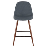 Pebble Mid-Century Modern Counter Stool in Walnut and Blue by LumiSource - Set of 2