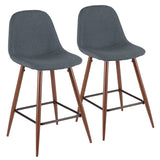 Pebble Mid-Century Modern Counter Stool in Walnut and Blue by LumiSource - Set of 2