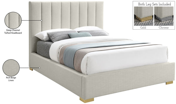 Pierce Linen Textured Fabric: 22% Linen, 33% Cotton, 35% Polyester / Metal / Engineered Wood / Foam Mid Century Modern Beige Linen Textured Fabric Full Bed - 61.5" W x 84.3" D x 54.5" H