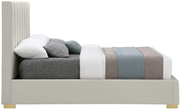 Pierce Linen Textured Fabric: 22% Linen, 33% Cotton, 35% Polyester / Metal / Engineered Wood / Foam Mid Century Modern Beige Linen Textured Fabric Full Bed - 61.5" W x 84.3" D x 54.5" H