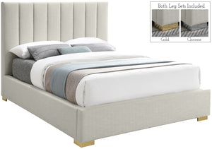 Pierce Linen Textured Fabric: 22% Linen, 33% Cotton, 35% Polyester / Metal / Engineered Wood / Foam Mid Century Modern Beige Linen Textured Fabric King Bed - 83" W x 89.8" D x 54.5" H