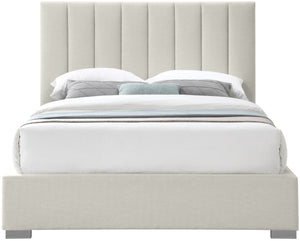 Pierce Linen Textured Fabric: 22% Linen, 33% Cotton, 35% Polyester / Metal / Engineered Wood / Foam Mid Century Modern Beige Linen Textured Fabric King Bed - 83" W x 89.8" D x 54.5" H