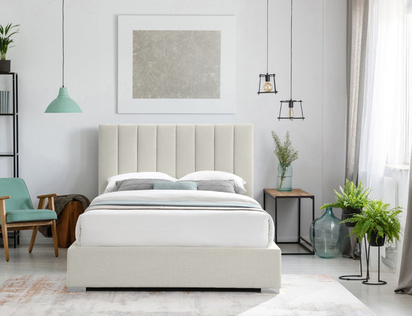 Pierce Linen Textured Fabric: 22% Linen, 33% Cotton, 35% Polyester / Metal / Engineered Wood / Foam Mid Century Modern Beige Linen Textured Fabric King Bed - 83" W x 89.8" D x 54.5" H