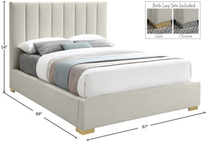 Pierce Linen Textured Fabric: 22% Linen, 33% Cotton, 35% Polyester / Metal / Engineered Wood / Foam Mid Century Modern Beige Linen Textured Fabric Queen Bed - 67.5" W x 89.8" D x 54.5" H