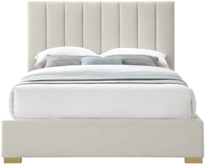 Pierce Linen Textured Fabric: 22% Linen, 33% Cotton, 35% Polyester / Metal / Engineered Wood / Foam Mid Century Modern Beige Linen Textured Fabric Queen Bed - 67.5" W x 89.8" D x 54.5" H