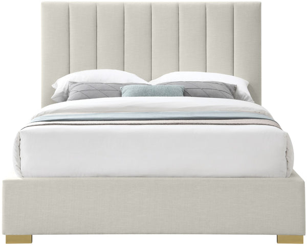 Pierce Linen Textured Fabric: 22% Linen, 33% Cotton, 35% Polyester / Metal / Engineered Wood / Foam Mid Century Modern Beige Linen Textured Fabric Queen Bed - 67.5" W x 89.8" D x 54.5" H