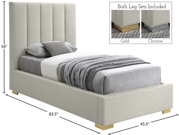 Pierce Linen Textured Fabric: 22% Linen, 33% Cotton, 35% Polyester / Metal / Engineered Wood / Foam Mid Century Modern Beige Linen Textured Fabric Twin Bed - 46" W x 84.3" D x 54.5" H