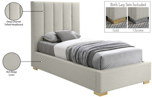Pierce Linen Textured Fabric: 22% Linen, 33% Cotton, 35% Polyester / Metal / Engineered Wood / Foam Mid Century Modern Beige Linen Textured Fabric Twin Bed - 46" W x 84.3" D x 54.5" H