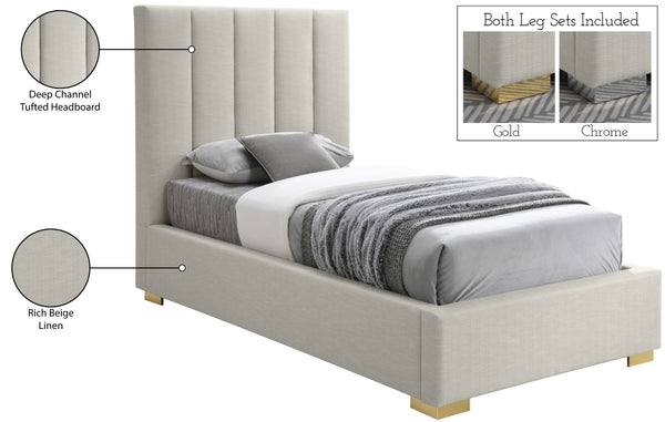 Pierce Linen Textured Fabric: 22% Linen, 33% Cotton, 35% Polyester / Metal / Engineered Wood / Foam Mid Century Modern Beige Linen Textured Fabric Twin Bed - 46" W x 84.3" D x 54.5" H