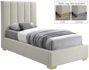 Pierce Linen Textured Fabric: 22% Linen, 33% Cotton, 35% Polyester / Metal / Engineered Wood / Foam Mid Century Modern Beige Linen Textured Fabric Twin Bed - 46" W x 84.3" D x 54.5" H
