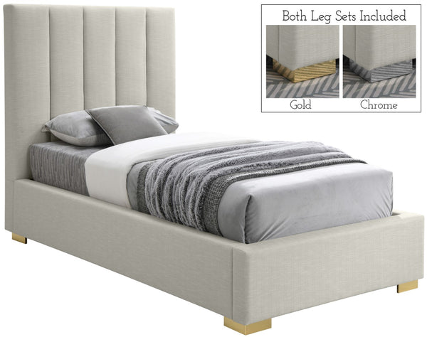 Pierce Linen Textured Fabric: 22% Linen, 33% Cotton, 35% Polyester / Metal / Engineered Wood / Foam Mid Century Modern Beige Linen Textured Fabric Twin Bed - 46" W x 84.3" D x 54.5" H