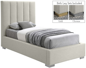 Pierce Linen Textured Fabric: 22% Linen, 33% Cotton, 35% Polyester / Metal / Engineered Wood / Foam Mid Century Modern Beige Linen Textured Fabric Twin Bed - 46" W x 84.3" D x 54.5" H