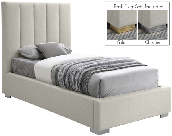 Pierce Linen Textured Fabric: 22% Linen, 33% Cotton, 35% Polyester / Metal / Engineered Wood / Foam Mid Century Modern Beige Linen Textured Fabric Twin Bed - 46" W x 84.3" D x 54.5" H