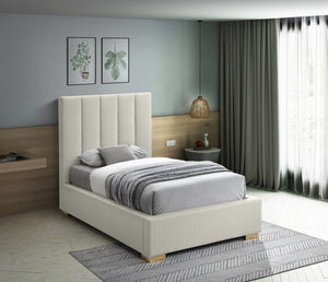 Pierce Linen Textured Fabric: 22% Linen, 33% Cotton, 35% Polyester / Metal / Engineered Wood / Foam Mid Century Modern Beige Linen Textured Fabric Twin Bed - 46" W x 84.3" D x 54.5" H
