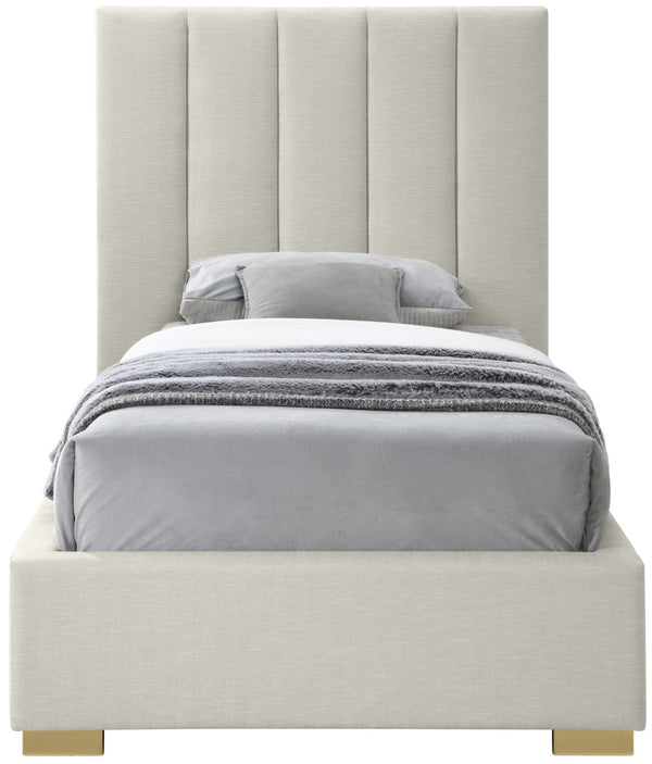Pierce Linen Textured Fabric: 22% Linen, 33% Cotton, 35% Polyester / Metal / Engineered Wood / Foam Mid Century Modern Beige Linen Textured Fabric Twin Bed - 46" W x 84.3" D x 54.5" H