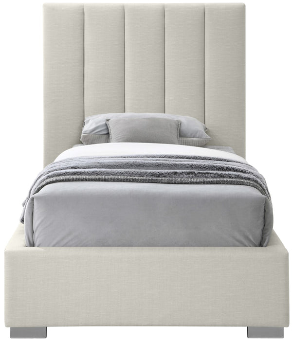 Pierce Linen Textured Fabric: 22% Linen, 33% Cotton, 35% Polyester / Metal / Engineered Wood / Foam Mid Century Modern Beige Linen Textured Fabric Twin Bed - 46" W x 84.3" D x 54.5" H