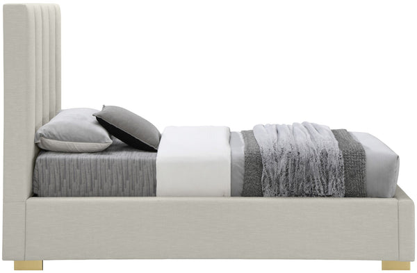 Pierce Linen Textured Fabric: 22% Linen, 33% Cotton, 35% Polyester / Metal / Engineered Wood / Foam Mid Century Modern Beige Linen Textured Fabric Twin Bed - 46" W x 84.3" D x 54.5" H