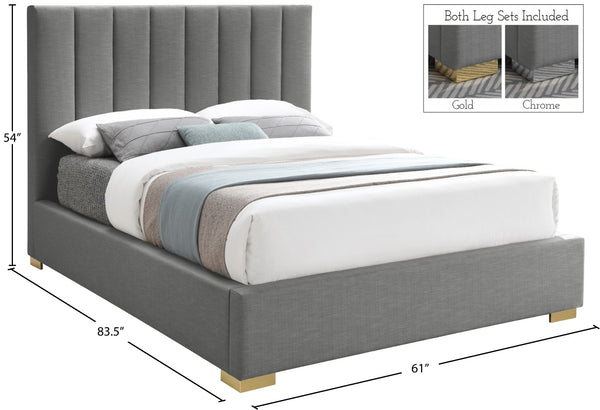 Pierce Linen Textured Fabric: 22% Linen, 33% Cotton, 35% Polyester / Metal / Engineered Wood / Foam Mid Century Modern Grey Linen Textured Fabric Full Bed - 61.5" W x 84.3" D x 54.5" H