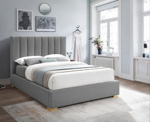 Pierce Linen Textured Fabric: 22% Linen, 33% Cotton, 35% Polyester / Metal / Engineered Wood / Foam Mid Century Modern Grey Linen Textured Fabric Full Bed - 61.5" W x 84.3" D x 54.5" H