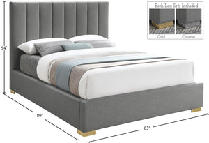 Pierce Linen Textured Fabric: 22% Linen, 33% Cotton, 35% Polyester / Metal / Engineered Wood / Foam Mid Century Modern Grey Linen Textured Fabric King Bed - 83" W x 89.8" D x 54.5" H