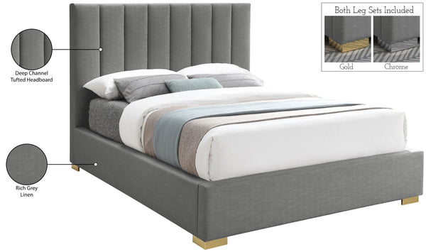 Pierce Linen Textured Fabric: 22% Linen, 33% Cotton, 35% Polyester / Metal / Engineered Wood / Foam Mid Century Modern Grey Linen Textured Fabric King Bed - 83" W x 89.8" D x 54.5" H