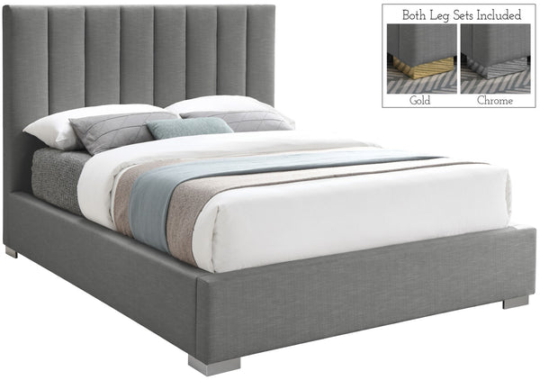 Pierce Linen Textured Fabric: 22% Linen, 33% Cotton, 35% Polyester / Metal / Engineered Wood / Foam Mid Century Modern Grey Linen Textured Fabric King Bed - 83" W x 89.8" D x 54.5" H