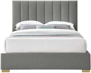 Pierce Linen Textured Fabric: 22% Linen, 33% Cotton, 35% Polyester / Metal / Engineered Wood / Foam Mid Century Modern Grey Linen Textured Fabric King Bed - 83" W x 89.8" D x 54.5" H