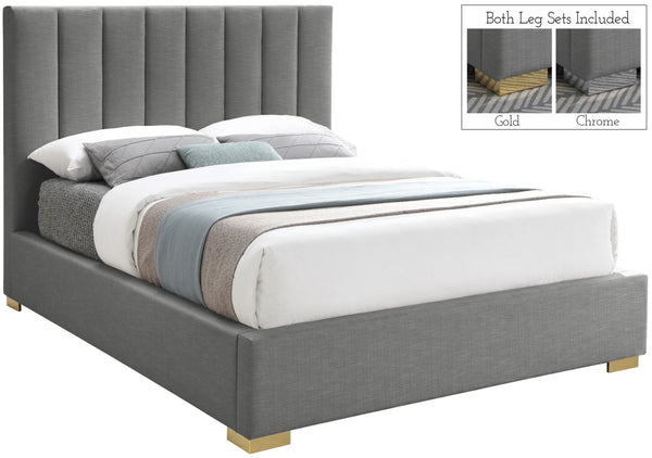Pierce Linen Textured Fabric: 22% Linen, 33% Cotton, 35% Polyester / Metal / Engineered Wood / Foam Mid Century Modern Grey Linen Textured Fabric Queen Bed - 67.5" W x 89.8" D x 54.5" H