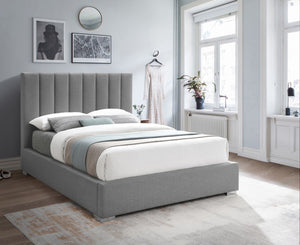 Pierce Linen Textured Fabric: 22% Linen, 33% Cotton, 35% Polyester / Metal / Engineered Wood / Foam Mid Century Modern Grey Linen Textured Fabric Queen Bed - 67.5" W x 89.8" D x 54.5" H