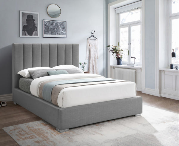 Pierce Linen Textured Fabric: 22% Linen, 33% Cotton, 35% Polyester / Metal / Engineered Wood / Foam Mid Century Modern Grey Linen Textured Fabric Queen Bed - 67.5" W x 89.8" D x 54.5" H