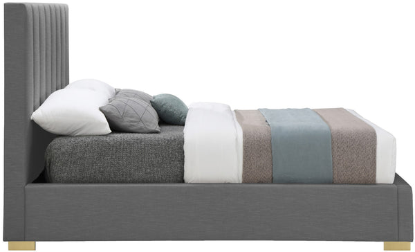 Pierce Linen Textured Fabric: 22% Linen, 33% Cotton, 35% Polyester / Metal / Engineered Wood / Foam Mid Century Modern Grey Linen Textured Fabric Queen Bed - 67.5" W x 89.8" D x 54.5" H