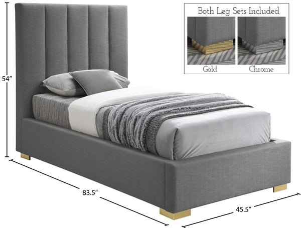 Pierce Linen Textured Fabric: 22% Linen, 33% Cotton, 35% Polyester / Metal / Engineered Wood / Foam Mid Century Modern Grey Linen Textured Fabric Twin Bed - 46" W x 84.3" D x 54.5" H