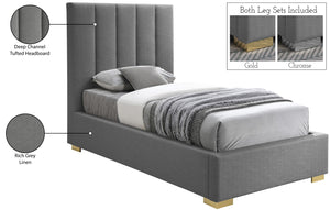 Pierce Linen Textured Fabric: 22% Linen, 33% Cotton, 35% Polyester / Metal / Engineered Wood / Foam Mid Century Modern Grey Linen Textured Fabric Twin Bed - 46" W x 84.3" D x 54.5" H
