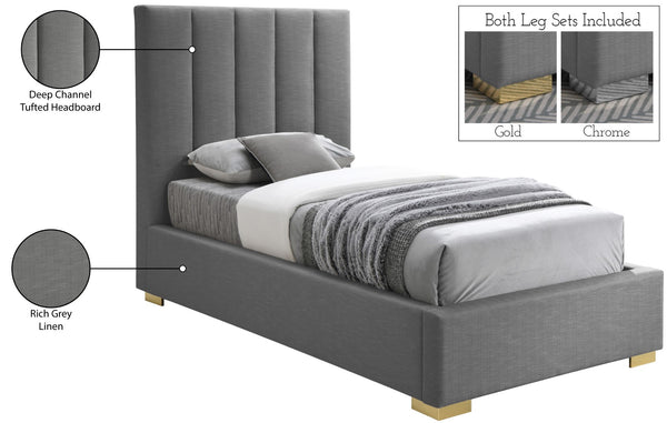 Pierce Linen Textured Fabric: 22% Linen, 33% Cotton, 35% Polyester / Metal / Engineered Wood / Foam Mid Century Modern Grey Linen Textured Fabric Twin Bed - 46" W x 84.3" D x 54.5" H