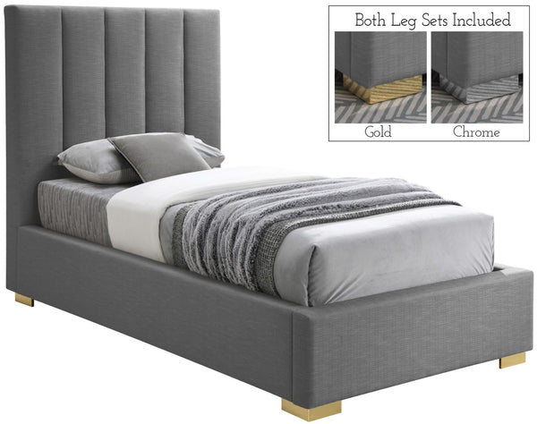 Pierce Linen Textured Fabric: 22% Linen, 33% Cotton, 35% Polyester / Metal / Engineered Wood / Foam Mid Century Modern Grey Linen Textured Fabric Twin Bed - 46" W x 84.3" D x 54.5" H