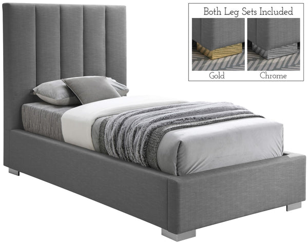 Pierce Linen Textured Fabric: 22% Linen, 33% Cotton, 35% Polyester / Metal / Engineered Wood / Foam Mid Century Modern Grey Linen Textured Fabric Twin Bed - 46" W x 84.3" D x 54.5" H