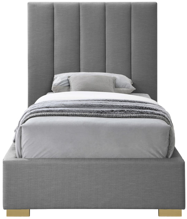 Pierce Linen Textured Fabric: 22% Linen, 33% Cotton, 35% Polyester / Metal / Engineered Wood / Foam Mid Century Modern Grey Linen Textured Fabric Twin Bed - 46" W x 84.3" D x 54.5" H