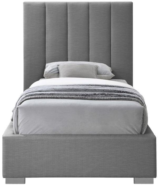 Pierce Linen Textured Fabric: 22% Linen, 33% Cotton, 35% Polyester / Metal / Engineered Wood / Foam Mid Century Modern Grey Linen Textured Fabric Twin Bed - 46" W x 84.3" D x 54.5" H