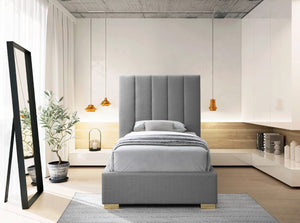 Pierce Linen Textured Fabric: 22% Linen, 33% Cotton, 35% Polyester / Metal / Engineered Wood / Foam Mid Century Modern Grey Linen Textured Fabric Twin Bed - 46" W x 84.3" D x 54.5" H