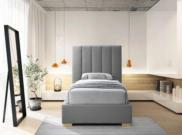 Pierce Linen Textured Fabric: 22% Linen, 33% Cotton, 35% Polyester / Metal / Engineered Wood / Foam Mid Century Modern Grey Linen Textured Fabric Twin Bed - 46" W x 84.3" D x 54.5" H